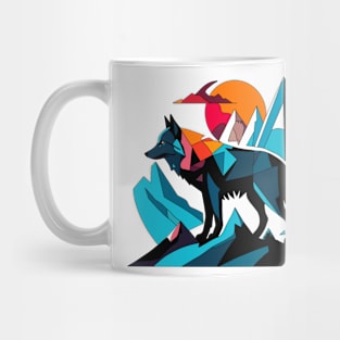 Geometric art of wolf and mountains Mug